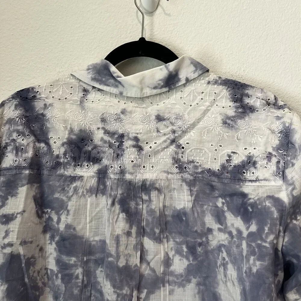 Pilcro Anthropologie The Cate Tie Dye Embroidered Button Down Shirt Size L - Picture 4 of 8